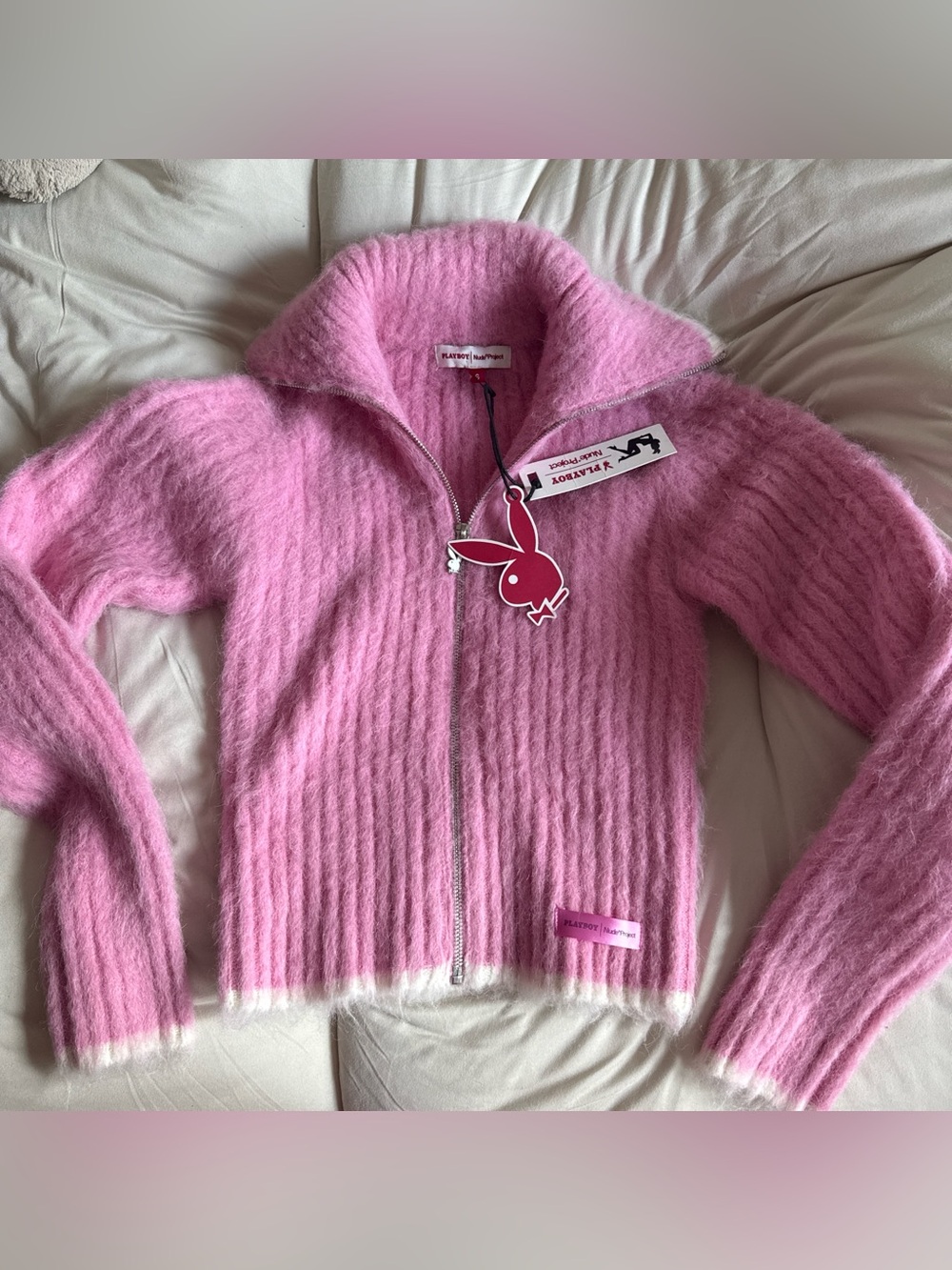Brand New Playboy Mansion x Nude Project zip up knit sweater retails $189